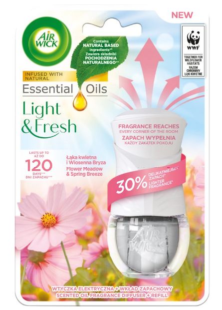Air Wick Flower Meadow elektrický komplet strojček + osviežovač 19ml Air Wick Flower Meadow elektrický komplet strojček + osviežovač 19ml – Obrázok 1