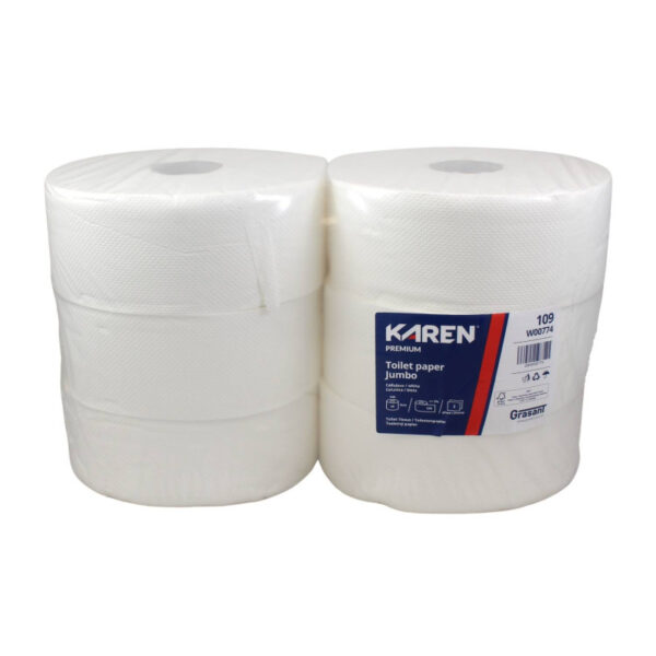 Toaletný papier KAREN JUMBO Ø 26 CM, 2vrst., 220 M (6ks) TISSUE