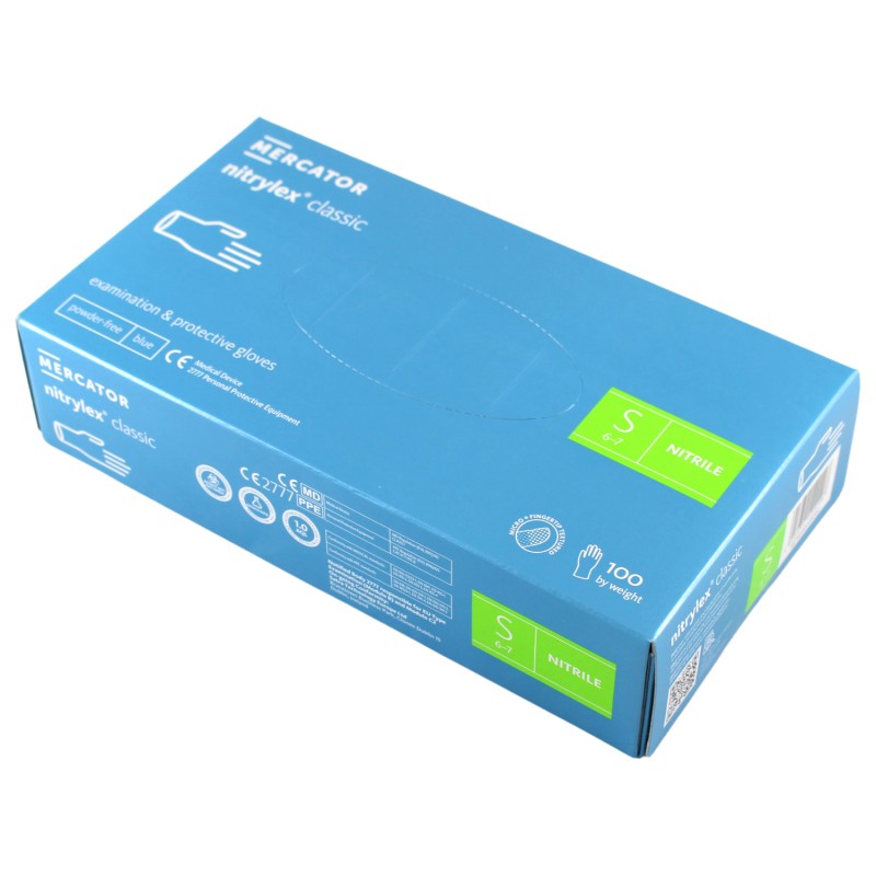 Nitrilové rukavice jednorázové MERCATOR nitrylex classic - modré S 100ks Nitrilové rukavice jednorázové MERCATOR nitrylex classic - modré S 100ks – Obrázok 1