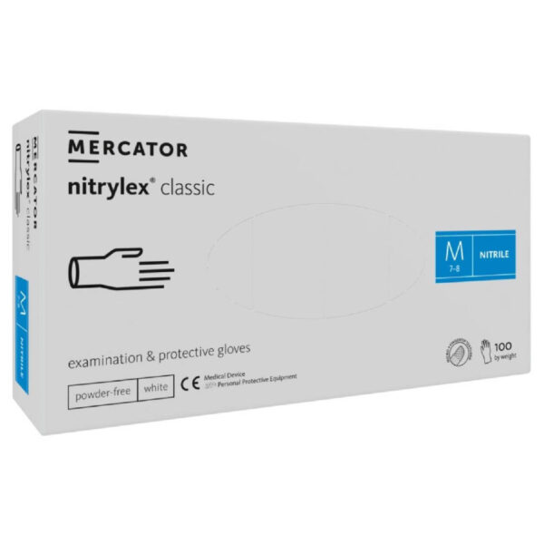 Nitrilové rukavice jednorázové MERCATOR nitrylex classic – biele M 100ks