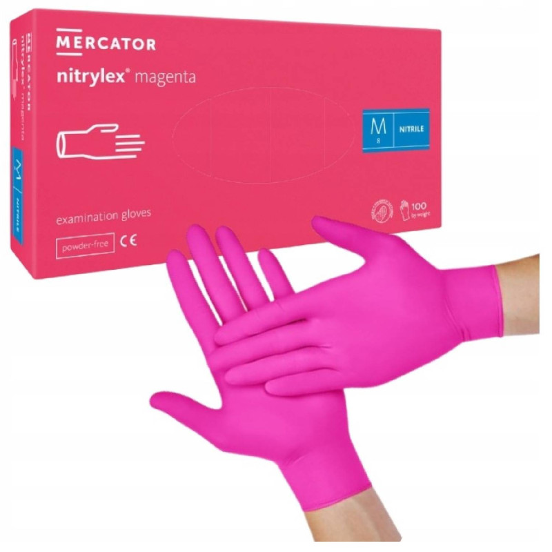 Nitrilové rukavice jednorázové MERCATOR nitrylex magenta M 100ks Nitrilové rukavice jednorázové MERCATOR nitrylex magenta M 100ks – Obrázok 1