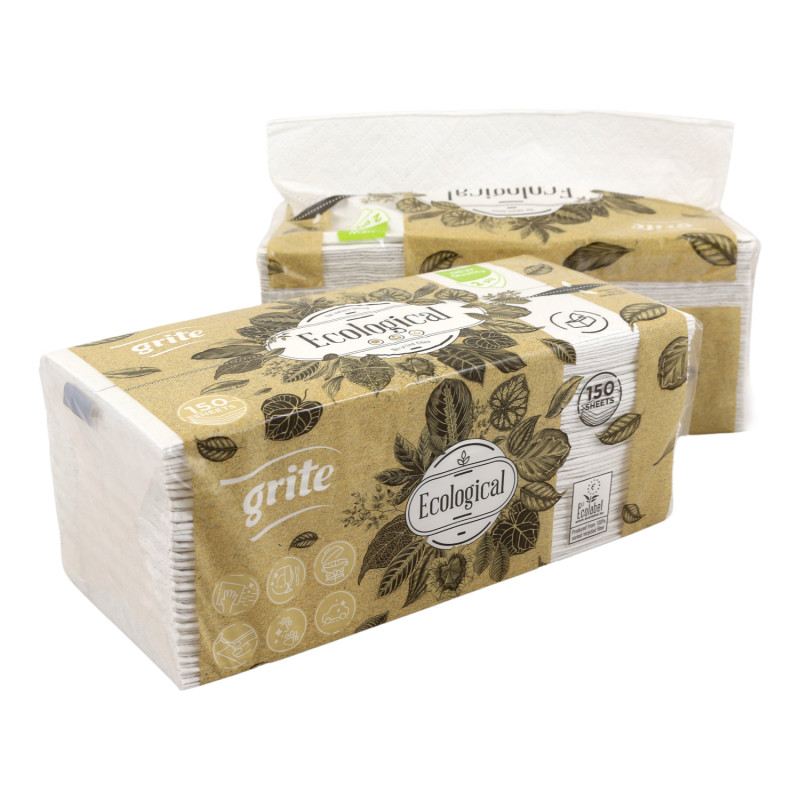 ZZ papierové utierky GRITE ECOLOGICAL 2vrst. 150ks ZZ papierové utierky GRITE ECOLOGICAL 2vrst. 150ks – Obrázok 1