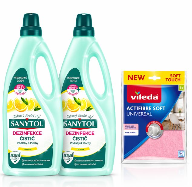 Sanytol DUO pack - univerzálny čistič 1L Lemon + Vileda univerzálna handrička 1ks Sanytol DUO pack - univerzálny čistič 1L Lemon + Vileda univerzálna handrička 1ks – Obrázok 1