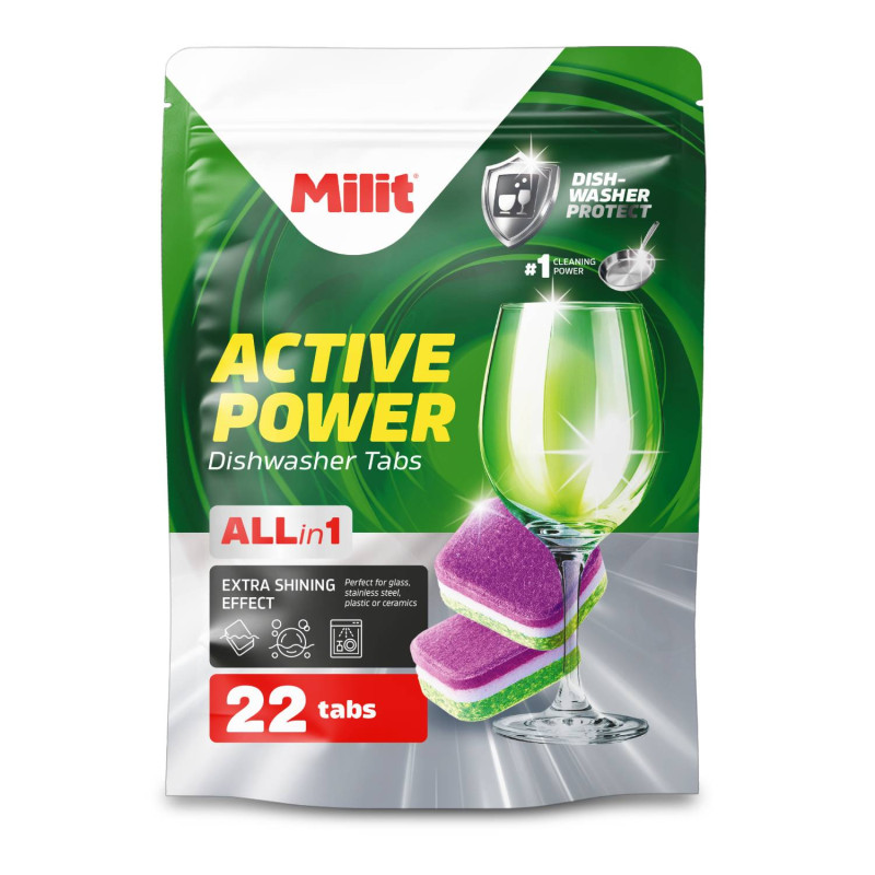 Milit Activ Power tablety do umývačky riadu ALLin1- 22ks Milit Activ Power tablety do umývačky riadu ALLin1- 22ks – Obrázok 1