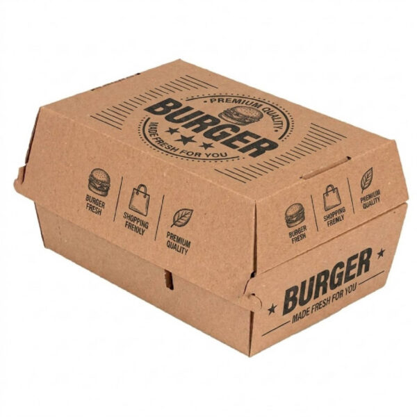 Burger Box hnedý 2-dielny s potlačou 200x130x110 mm - 50ks
