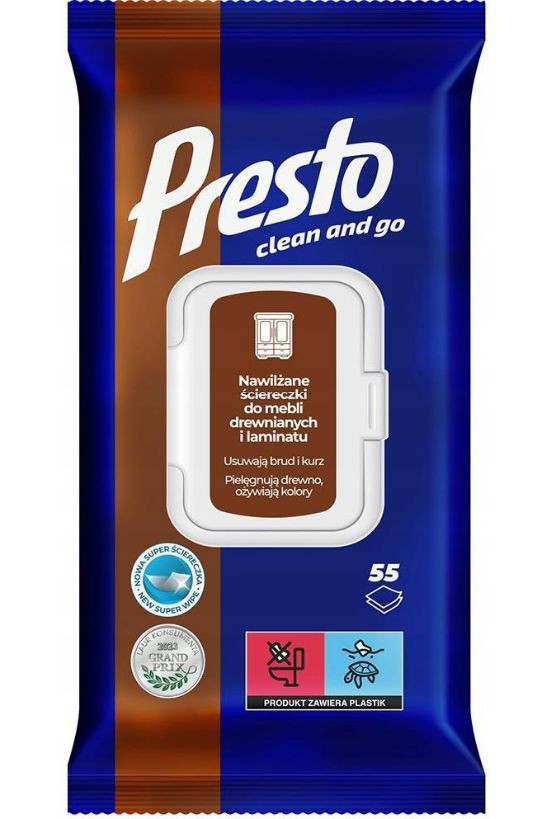 Presto vlhčené čistiace obrúsky 55ks na drevené povrchy Presto vlhčené čistiace obrúsky 55ks na drevené povrchy – Obrázok 1
